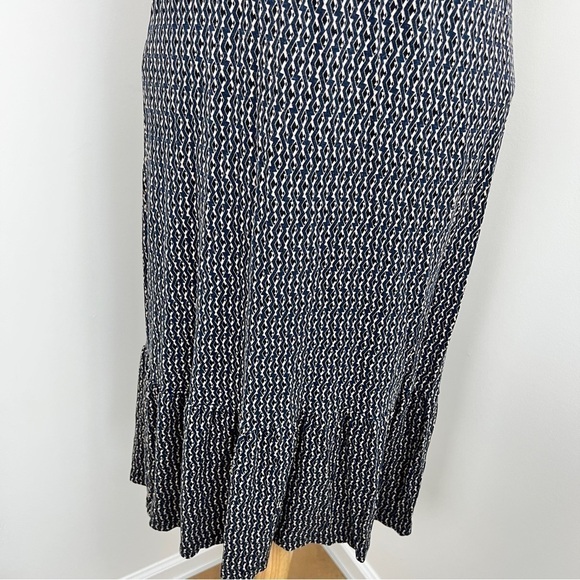 FRAGILE Antwerp Navy Diamond Pattern Faux Front Wrap Dress Dress Size L (318) - Picture 3 of 9